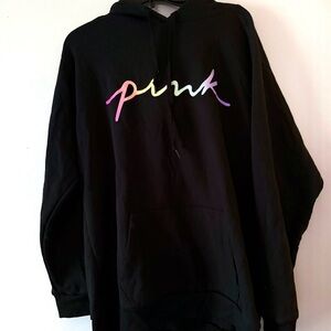 NWOT VS PINK rainbow black hoodie sweatshirt